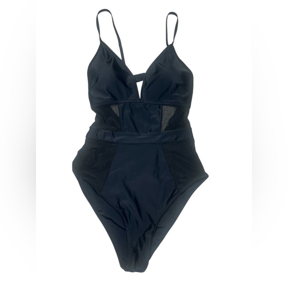 Cupshe Black One-Piece Swimsuit – NWT – Size Medium – Mesh Cutout Detail - Picture 1 of 6